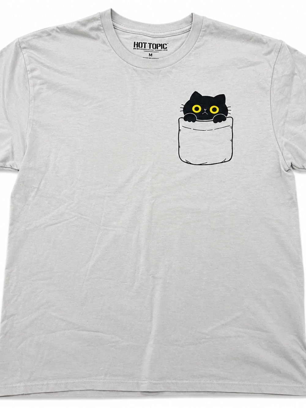 Hot Topic Black Cat Pocket Graphic T-Shirt Light Gray Size Medium